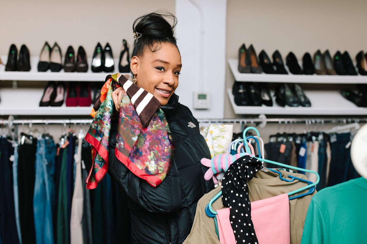 A guest browses clothing at the Mission clothing distribution center