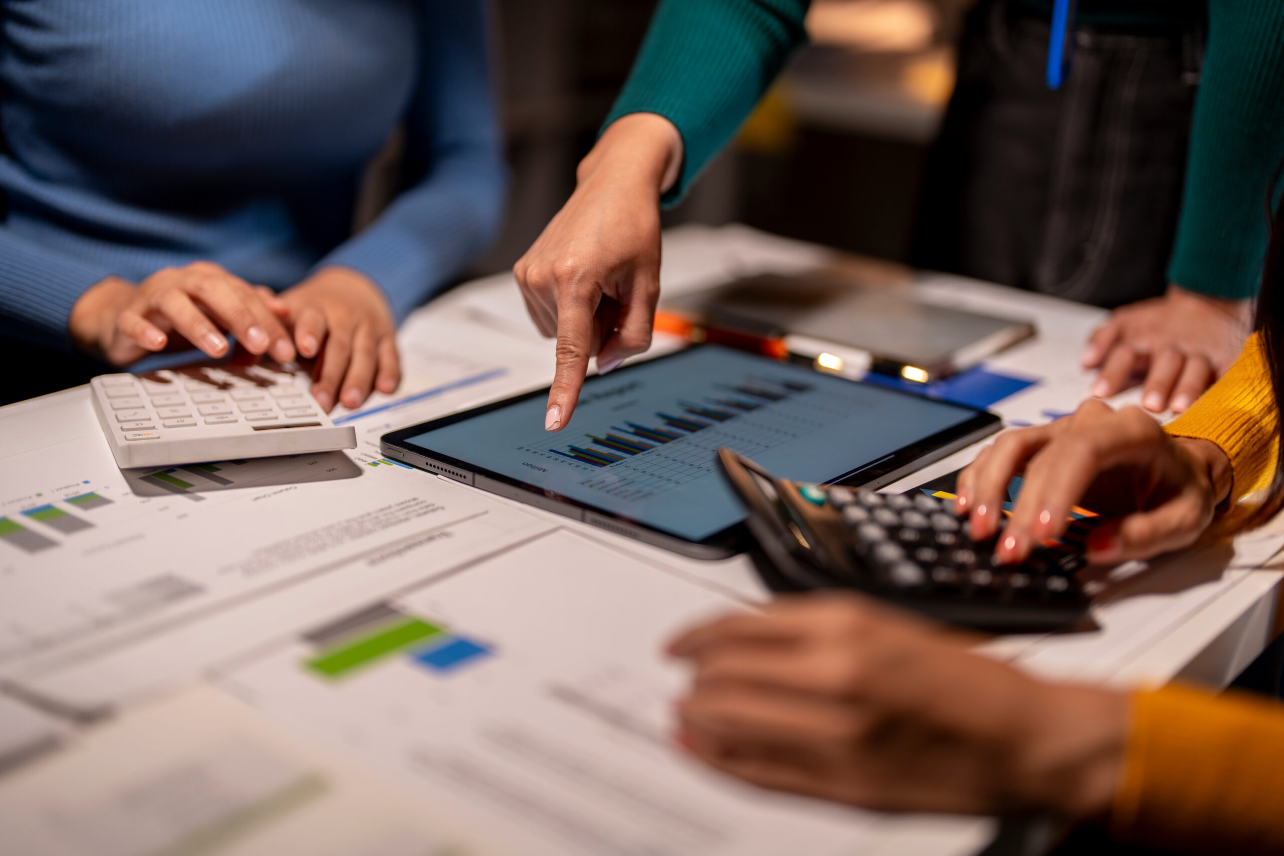 A team reviewing financial information together